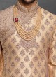 Thread Work Sherwani In Golden Color
